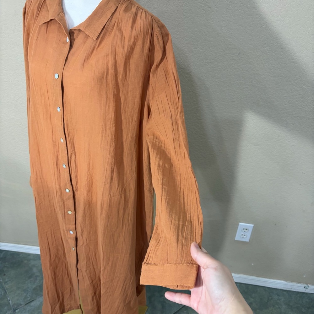 NWT J.JILL CINNAMON LONG SHIRTTAIL TUNIC TOP SHIRT LONG SLEEVE MAXI DRESS SZ M - Picture 4 of 12